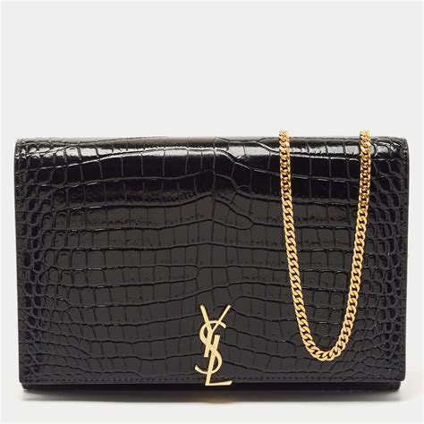 ysl mens monogram croc wallet|Saint Laurent YSL Monogram Small Wallet on Chain in Croc .